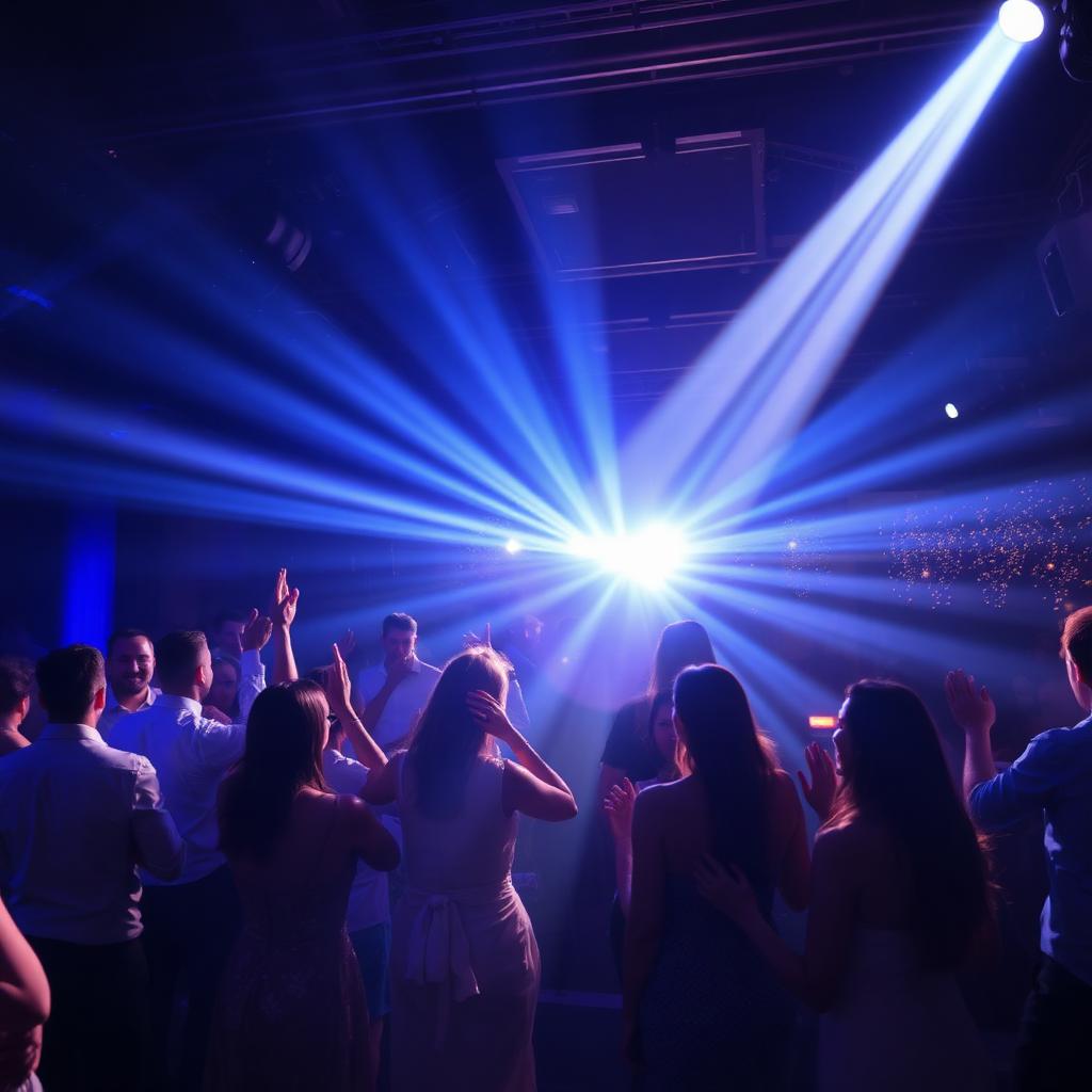 Convidados a celebrar sob feixes de luz azul